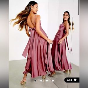 ASOS DESIGN Bridesmaid satin midi dress with tie back in orchid